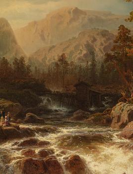 Marcus Larsson, ”Svenskt landskap med vattenfall” (Swedish landscape with waterfall).