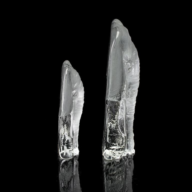 a pair of glass sculptures by Mats Jonasson, late 20th century.