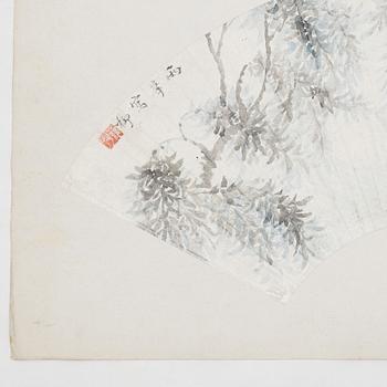 Oidentifierad konstnär, s.k. "Solfjädersmålning", Bladverk, Kina, 1900-tal.