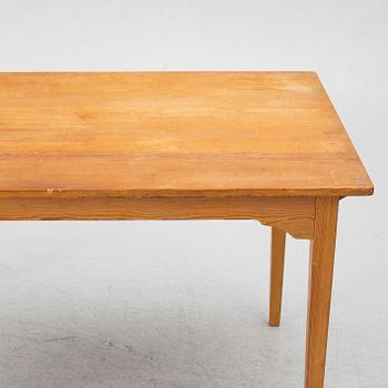 Carl Malmsten, dining table and four chairs, including Svensk Fur, second half of the 20th century.