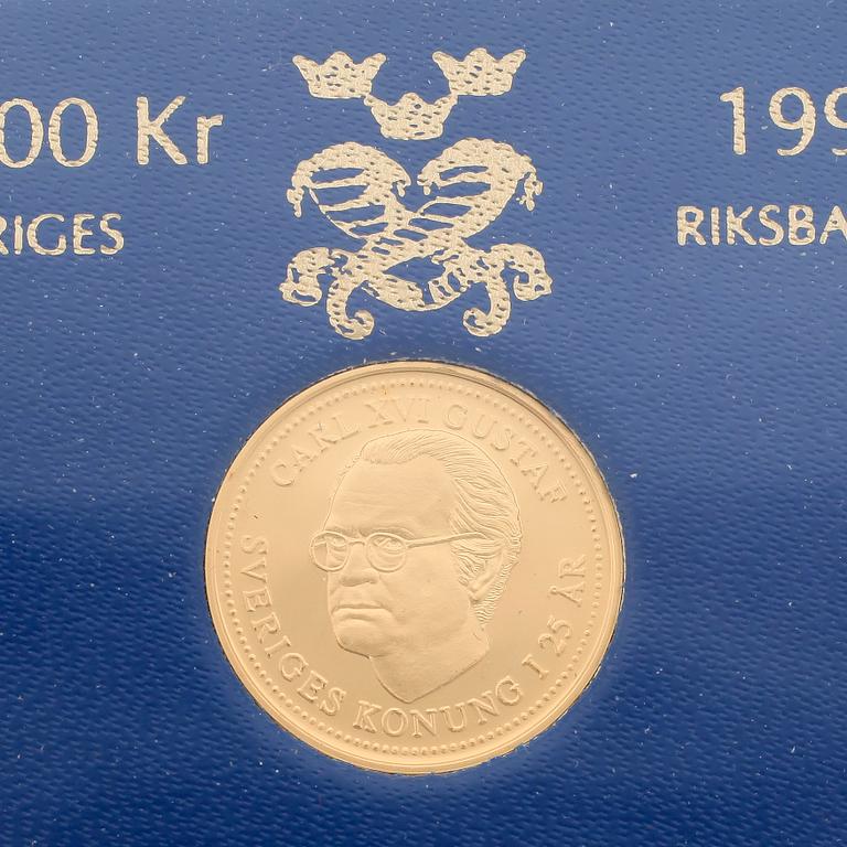 MYNT, 4 st, guld, 900/1000, Minnesmynt, Sveriges Riksbank. 1998. Vardera 5,8 gram.