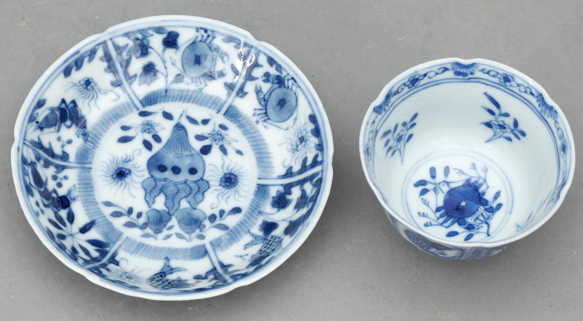 KOPP MED FAT, 6 st, porslin, Kina, 1700/1800-tal.