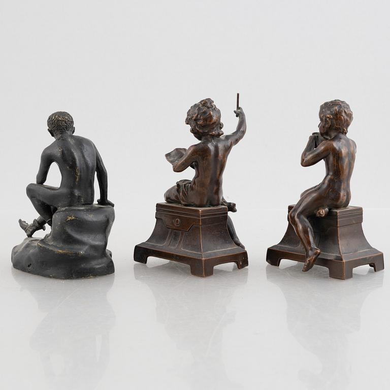 Three bronze miniature sculptures, 20th century.
