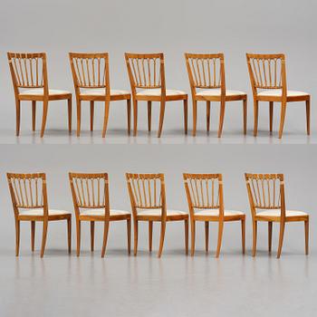 Josef Frank, ten dining chairs, model B 1165, Svenskt Tenn, before 1985.