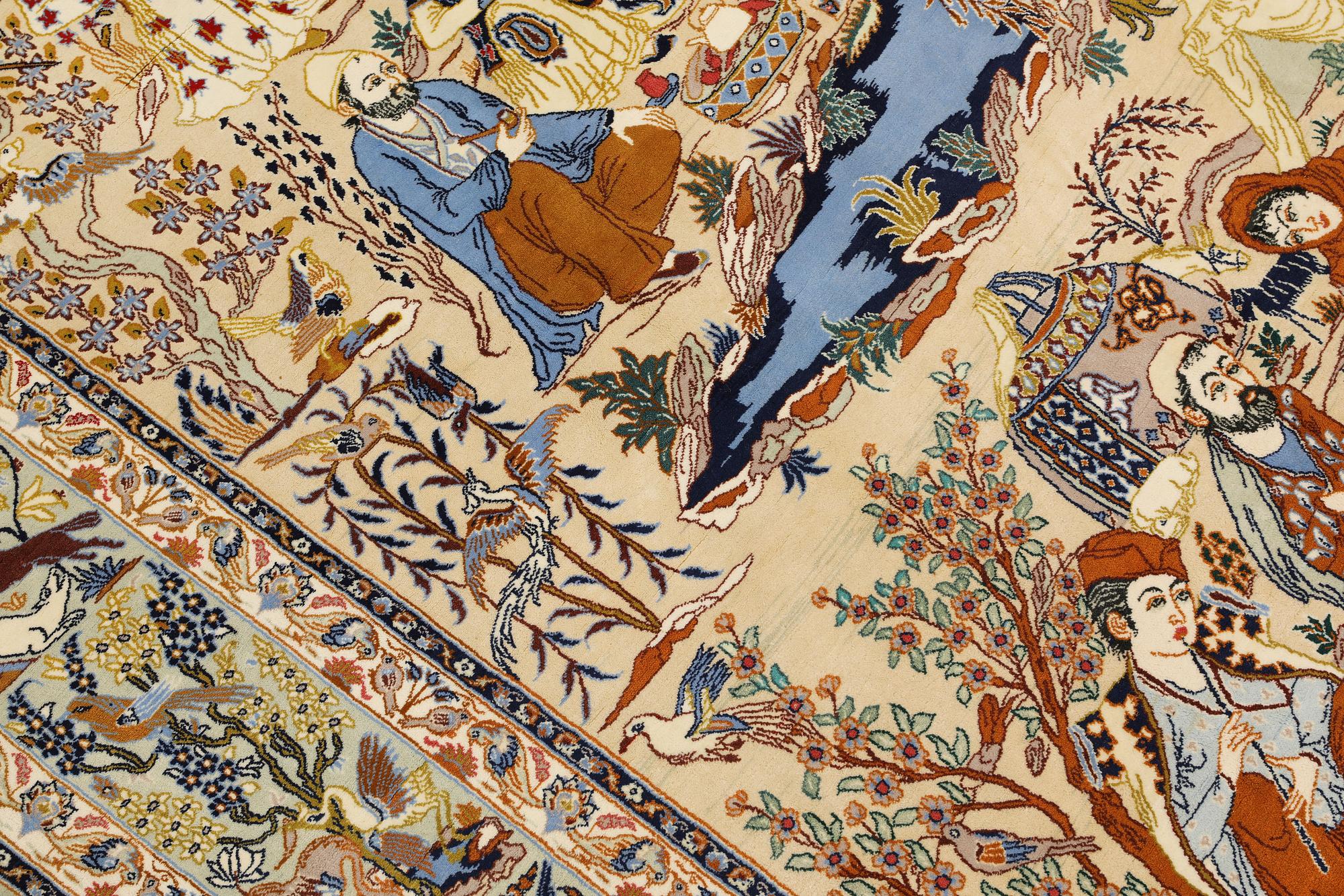A Figural Isfahan carpet, part silk, 238 x 160 cm.