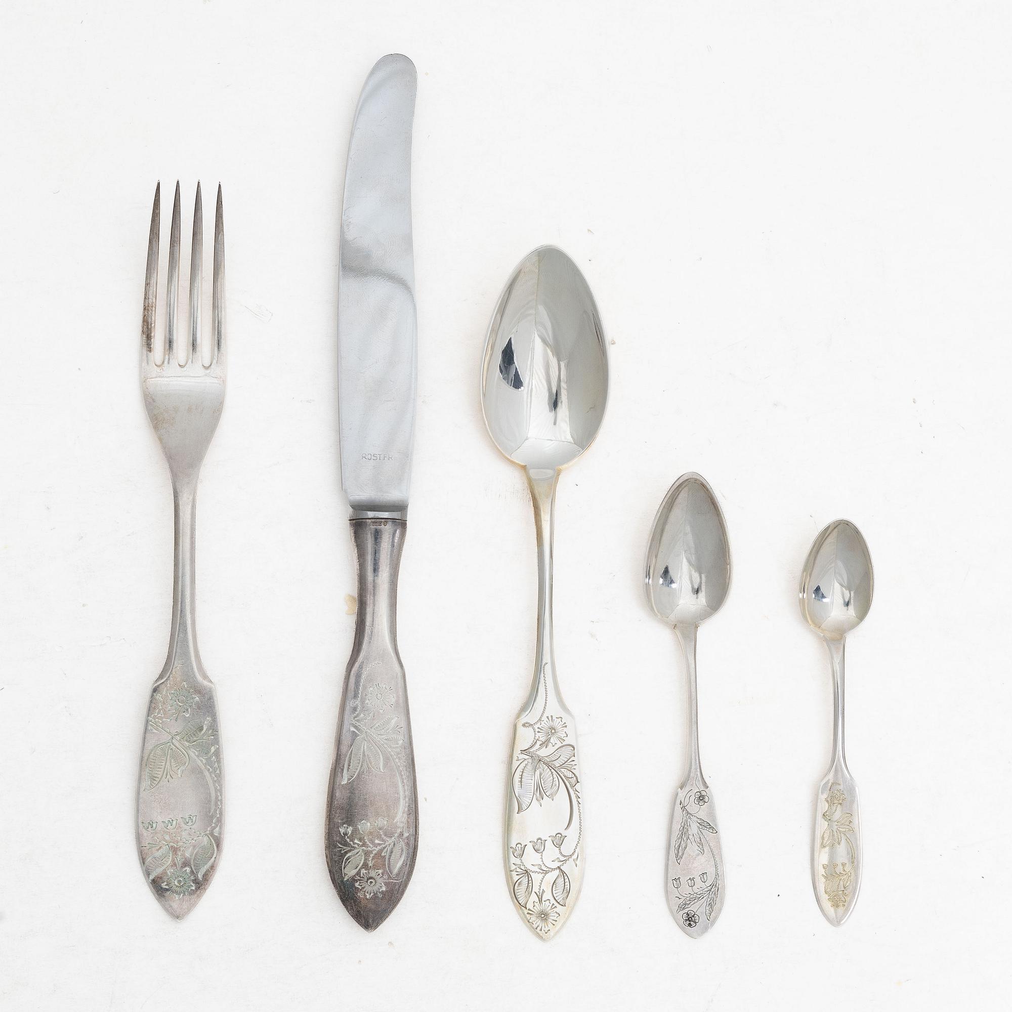 Bestickservis, silver, 27 delar,  "Tornedal", bl a  Mema, 1900-talets mitt.