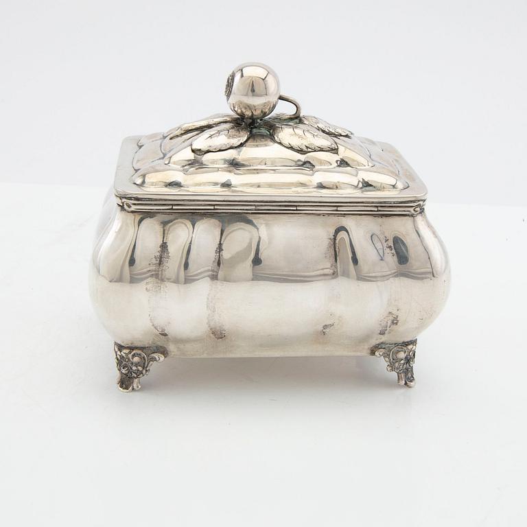 Sugar box Rococo style silver 20th century.