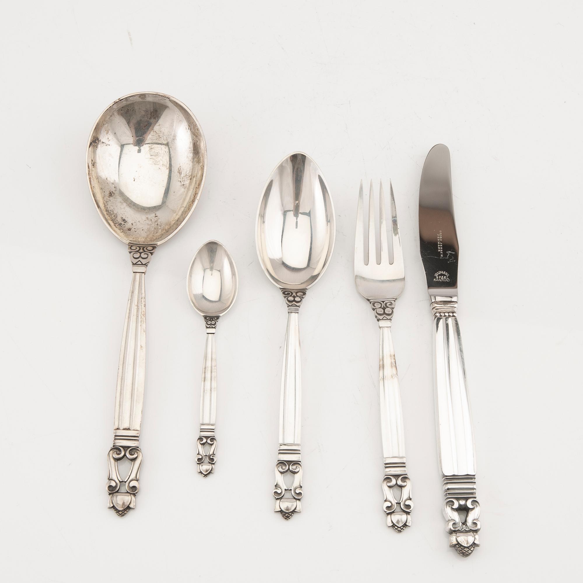 Johan Rodhe för Georg Jensen bestick "Konge/Acorn" 49 dlr sterling silver.