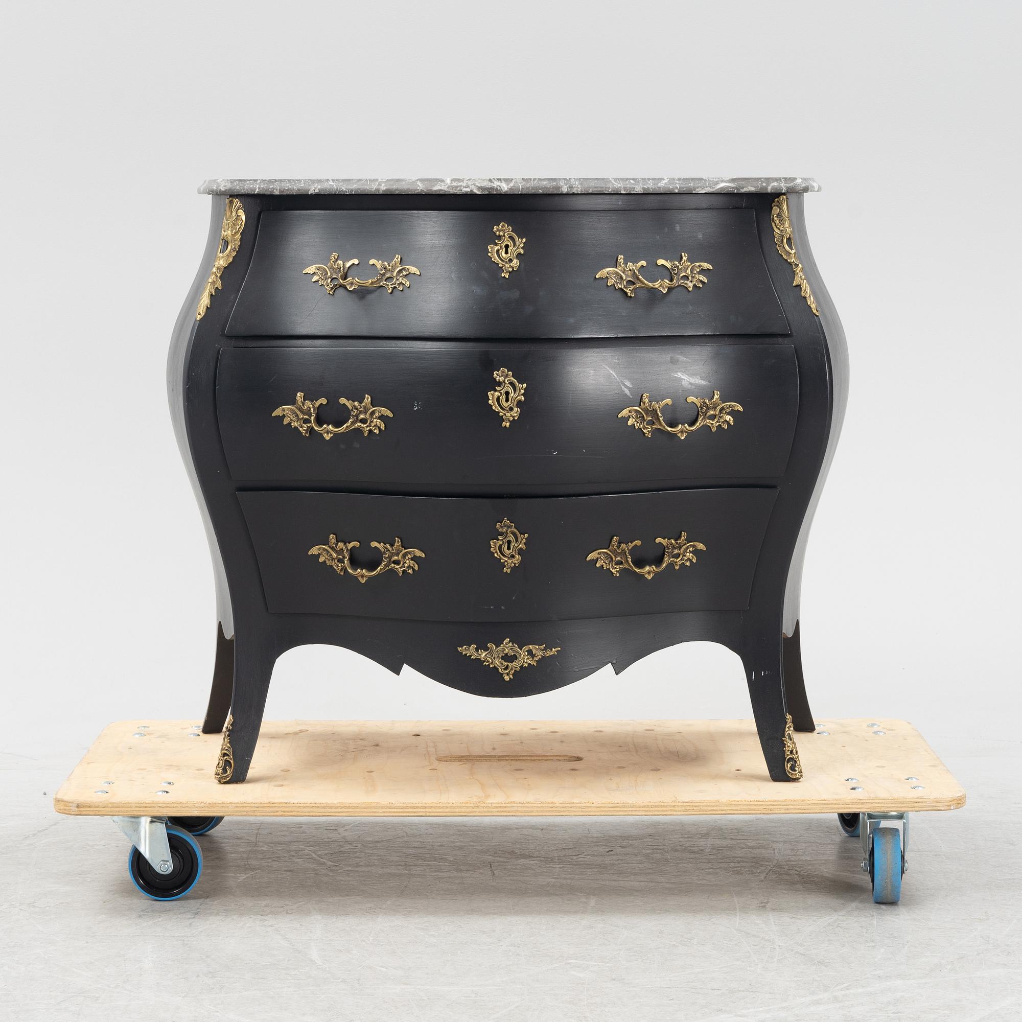 A painted Rococo style chest of drawers, mid 20th Century.