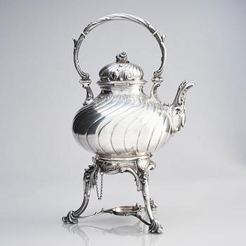 A Swedish 19th century silver tea-urn with stand and burner, marks of Gustaf Möllenborg (C T Feron), Stockholm 1885.