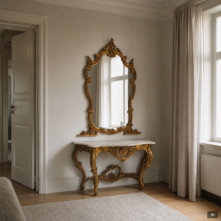 Spegel med konsolbord, barockstil, sent 1900-tal.