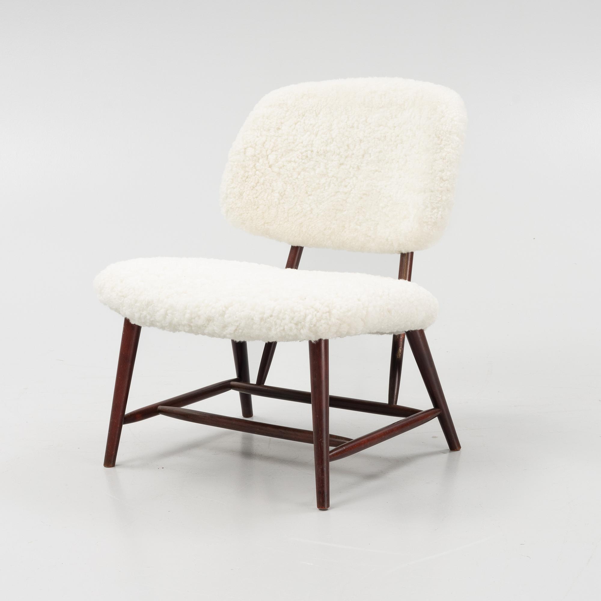 Alf Svensson, a 'TeVe', easy chair with new sheepskin upholstery, Bra Bohag, Studio Ljungs Industrier, 1950s.