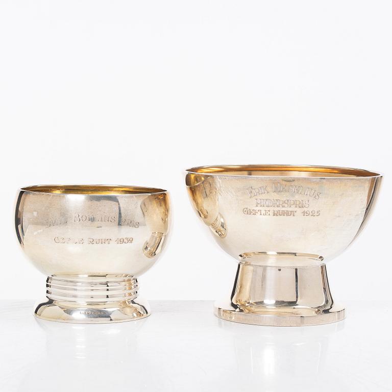 Skålar, 2 st, silver, GAB, Stockholm 1919, resp KG Markströms, Uppsala 1925.
