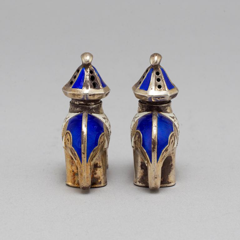 J TOSTRUP, a pair of silver and enamel salts. Oslo, circa 1930.