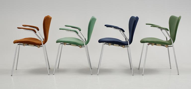 KARMSTOLAR, 4 st, "Sjuan", Arne Jacobsen, Fritz Hansen, 1900-talets andra hälft.