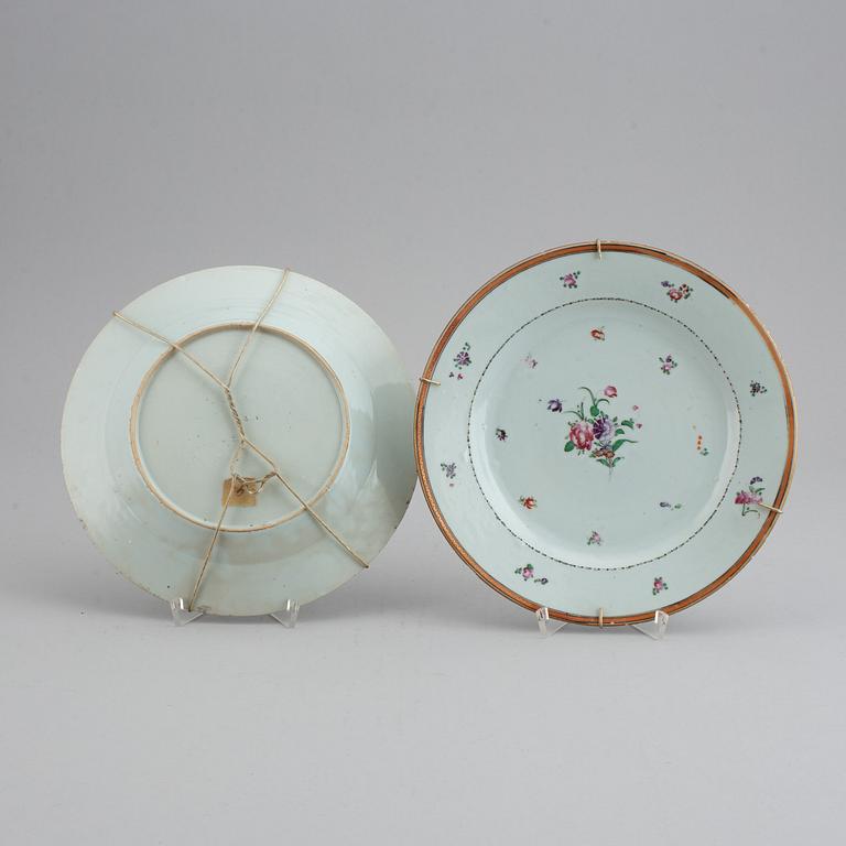 A set of 12 famille rose plates (6+6), Qing dynasty, Qianlong (1736-95).
