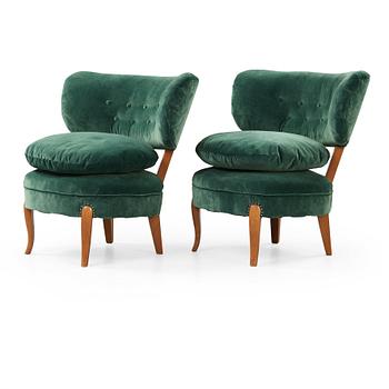 44. A pair of Otto Schulz easy chairs, probably JIO-möbler, Sweden circa 1950.