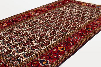 A carpet, antique, Chahar Mahal, signed Karkhane Shalamgar, ca 404 x 206-214 cm.