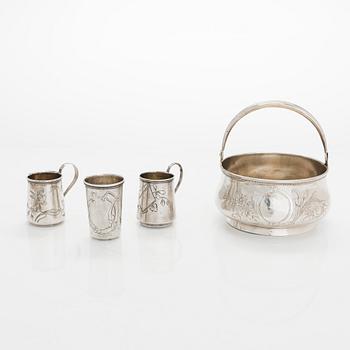 Sockerskål och bägare, 3 st, silver, Moskva tidigt 1900-tal.