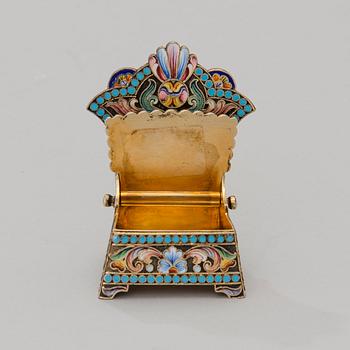 RUSSIAN SALT CHAIR, silver and cloisonné enamel, early 20th century, unclear maker's mark.