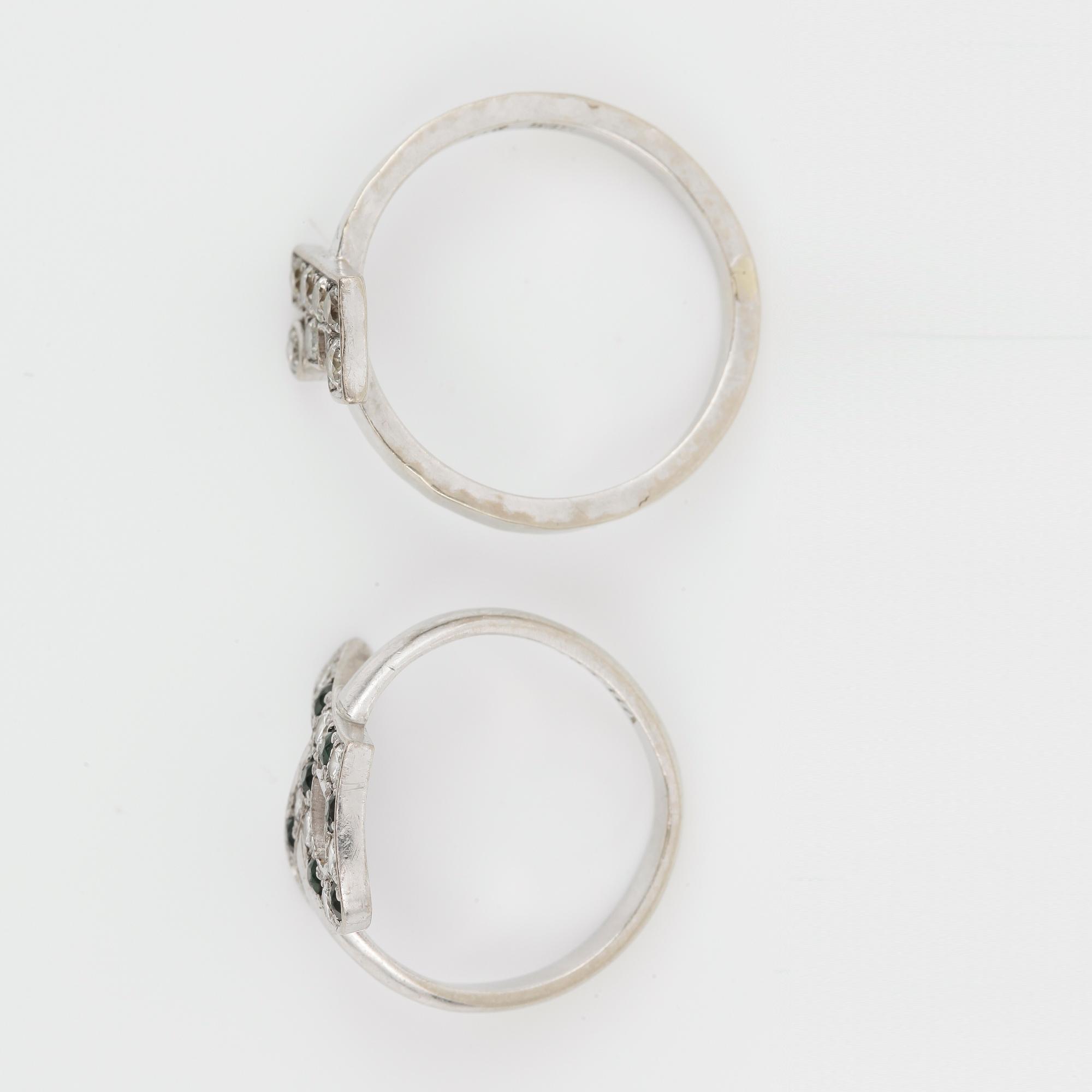 RINGAR, 2st, 14K guld och briljantslipade diamanter. Vikt ca 6g.