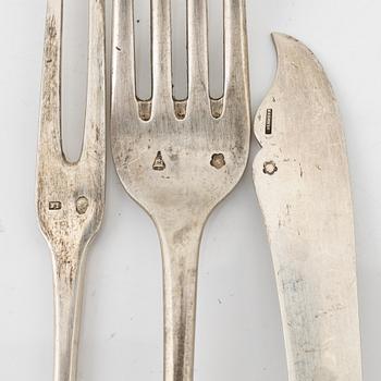 Besticksuppsättning, silver, 91 delar, Ungern, 1937-66.