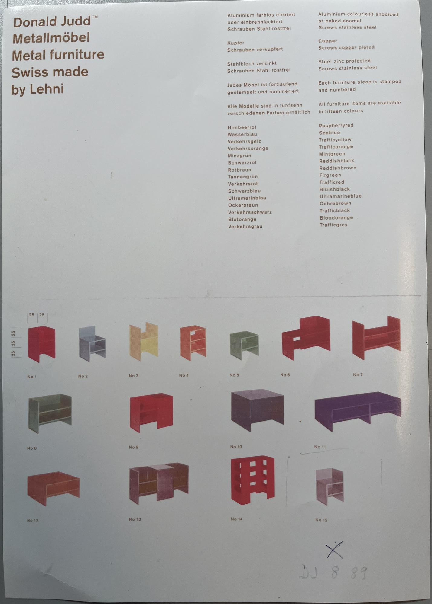 Donald Judd, a "Corner Chair No 15", Lehni, Switzerland, 1989.