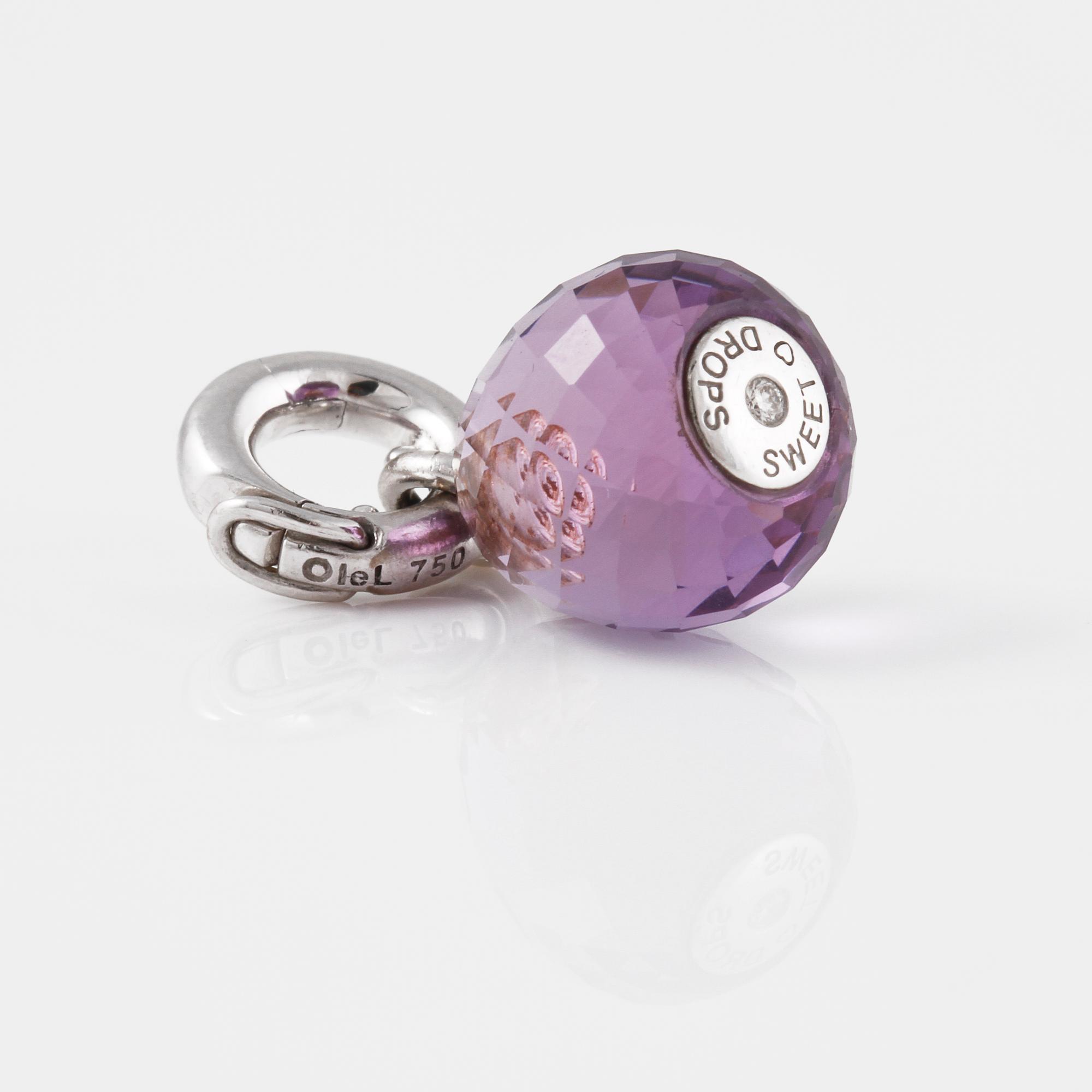 BERLOCK, 18K vitguld med briljantslipad diamant och fasettslipad ametist, "Sweet drops", Ole Lynggaard. Vikt 4,0 gram.