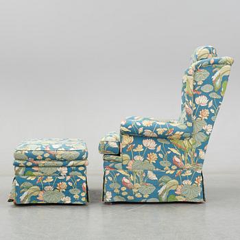 A Swedish armchair and stool, Norell Möbel, late 20th century.