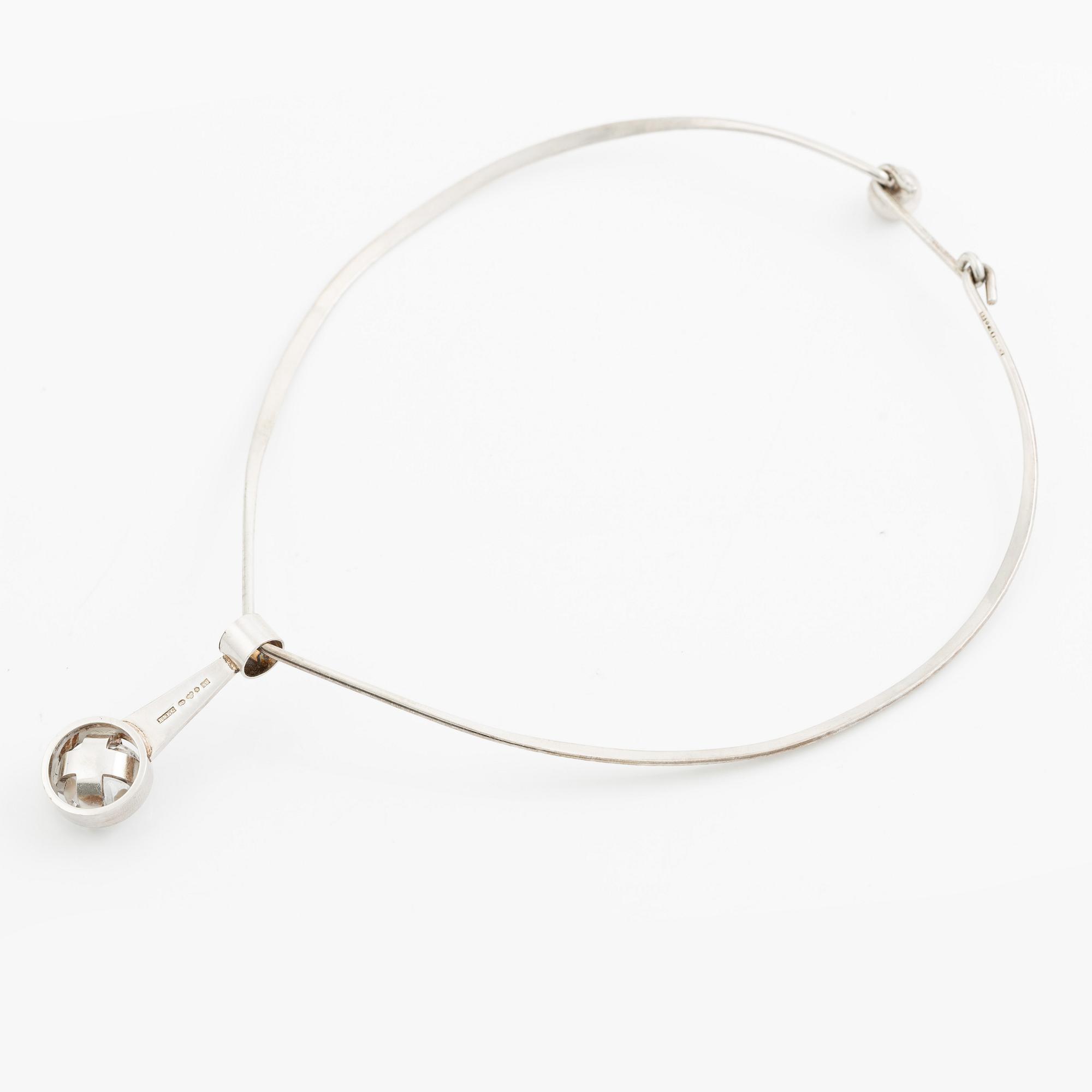 Necklace with pendant, silver and white stone, Ceson, Gothenburg 1968 and 1969.