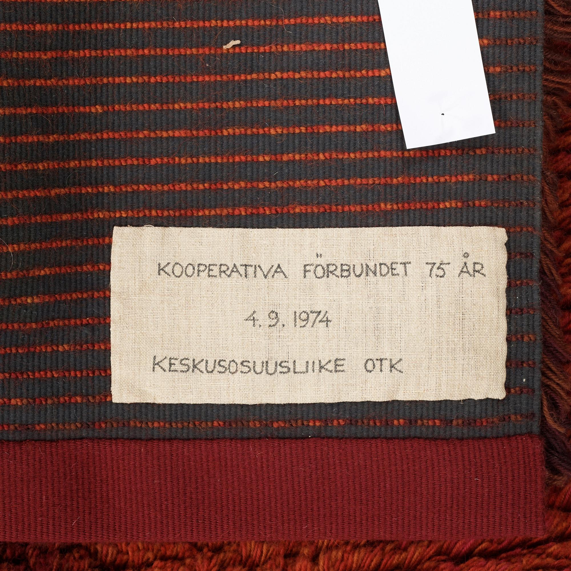 CARPET. "Loitsu" ("Trollkväde"). Knotted pile. 155,5 x 115,5 cm. Designed by Ritva Puotila.