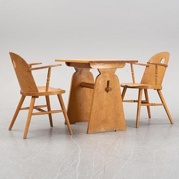 Uno Åhrén, a birch and beech table and pair of armchairs, Gemla, 1930's.