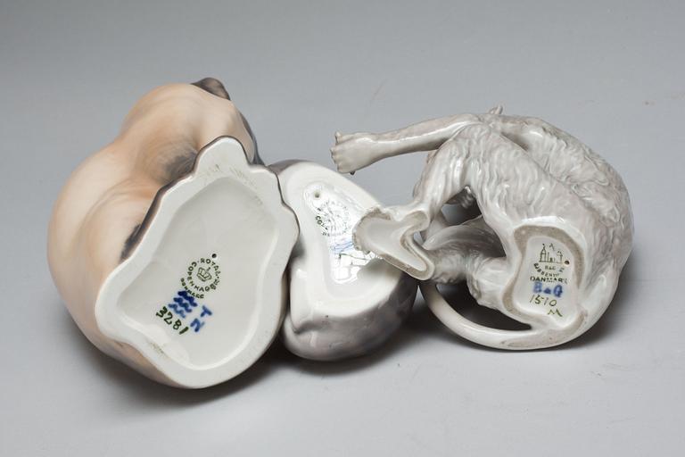 FIGURINER, 3 st, porslin, Royal Copenhagen och Bing & Gröndahl.