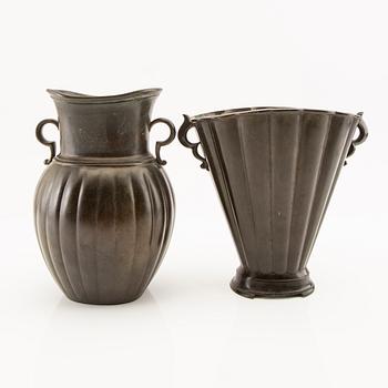 Just Andersen, two vases in bronze from the first half of the 20th century.