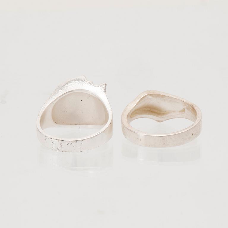 Björn Weckström, ringar 2 st silver "Sung" samt "Khimaira", Lapponia Finland 1988.