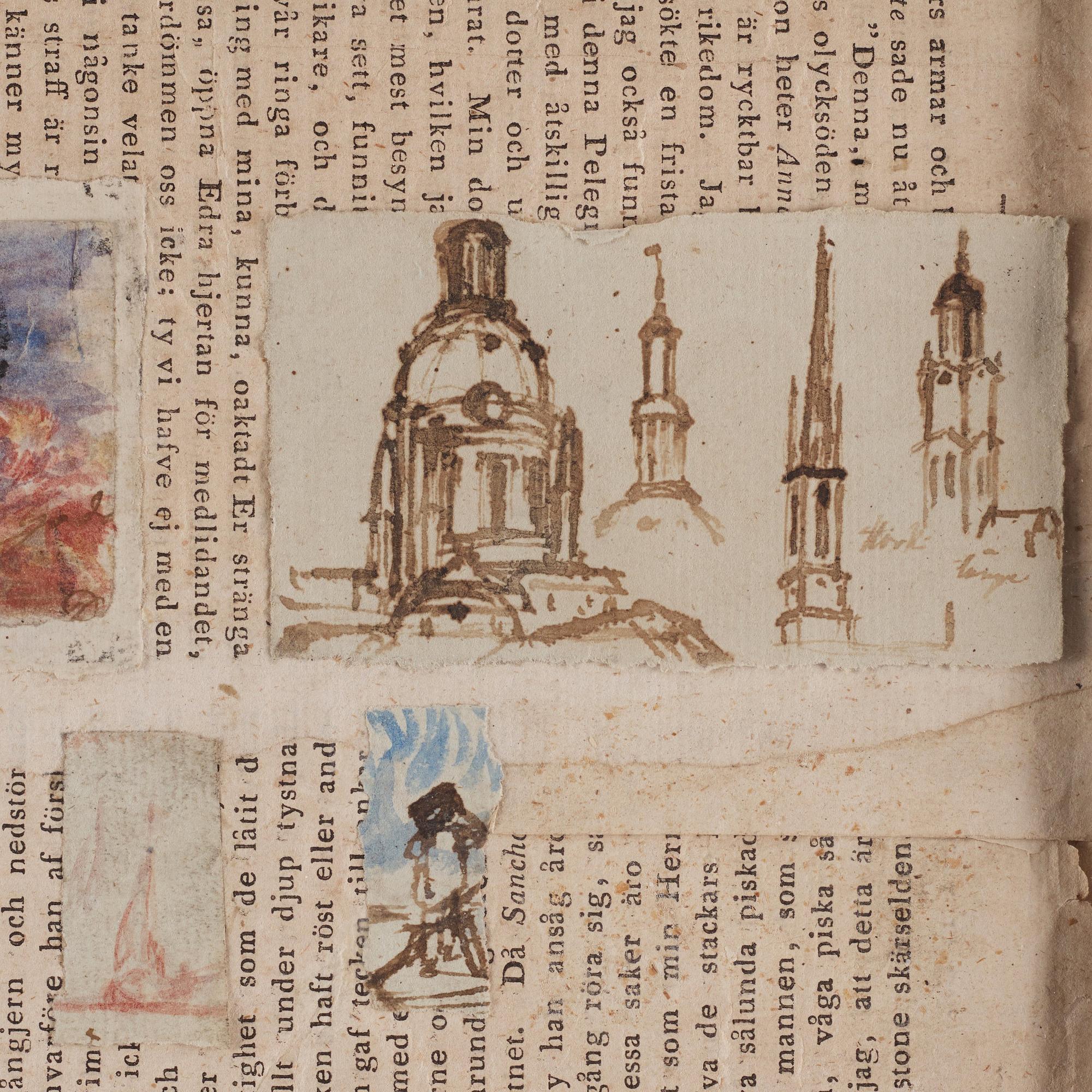 Carl Samuel Graffman, 11 drawings mounted on a printed sheet.