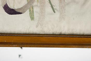 SIDENBRODERI, märkt Hedvig C. Pfeffer och daterad 1805.