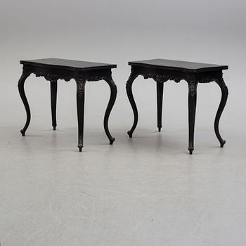 A pair of end of the 19th century new rococo style painted card tables.