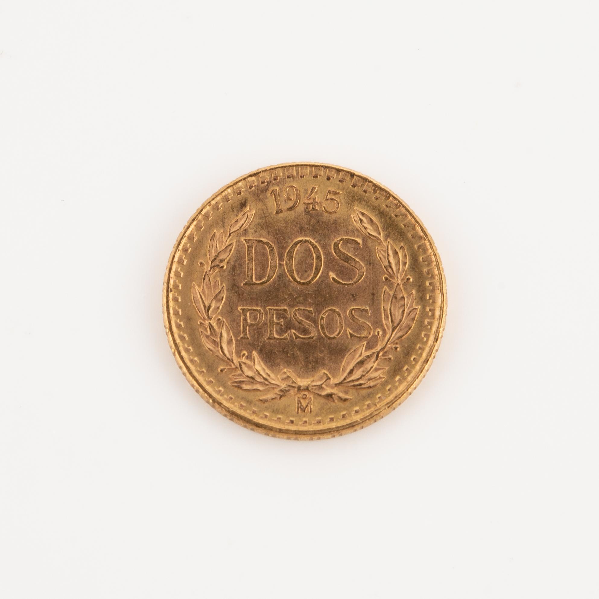 Gold coin Mexico, Two pesos, 1945.