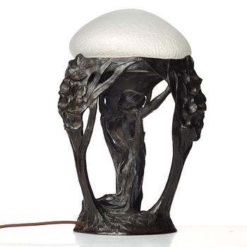 Alice Nordin, a brown patinated bronze Art Nouveau table lamp by Herman Bergman, Stockholm 1912.