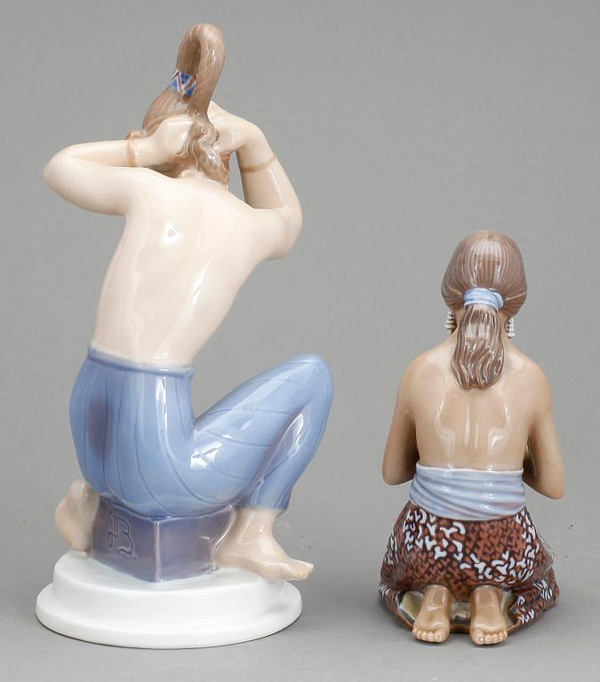 FIGURINER, 2 st, porslin, Dahl Jensen, Royal Copenhagen, 1900-tal.