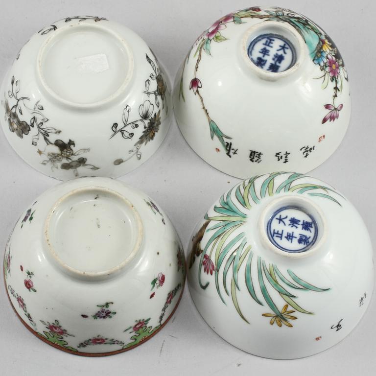 KOPPAR, 10 st samt UNDERFAT, 4 st, porslin, Kina, 1700, 1800 samt 1900-tal.