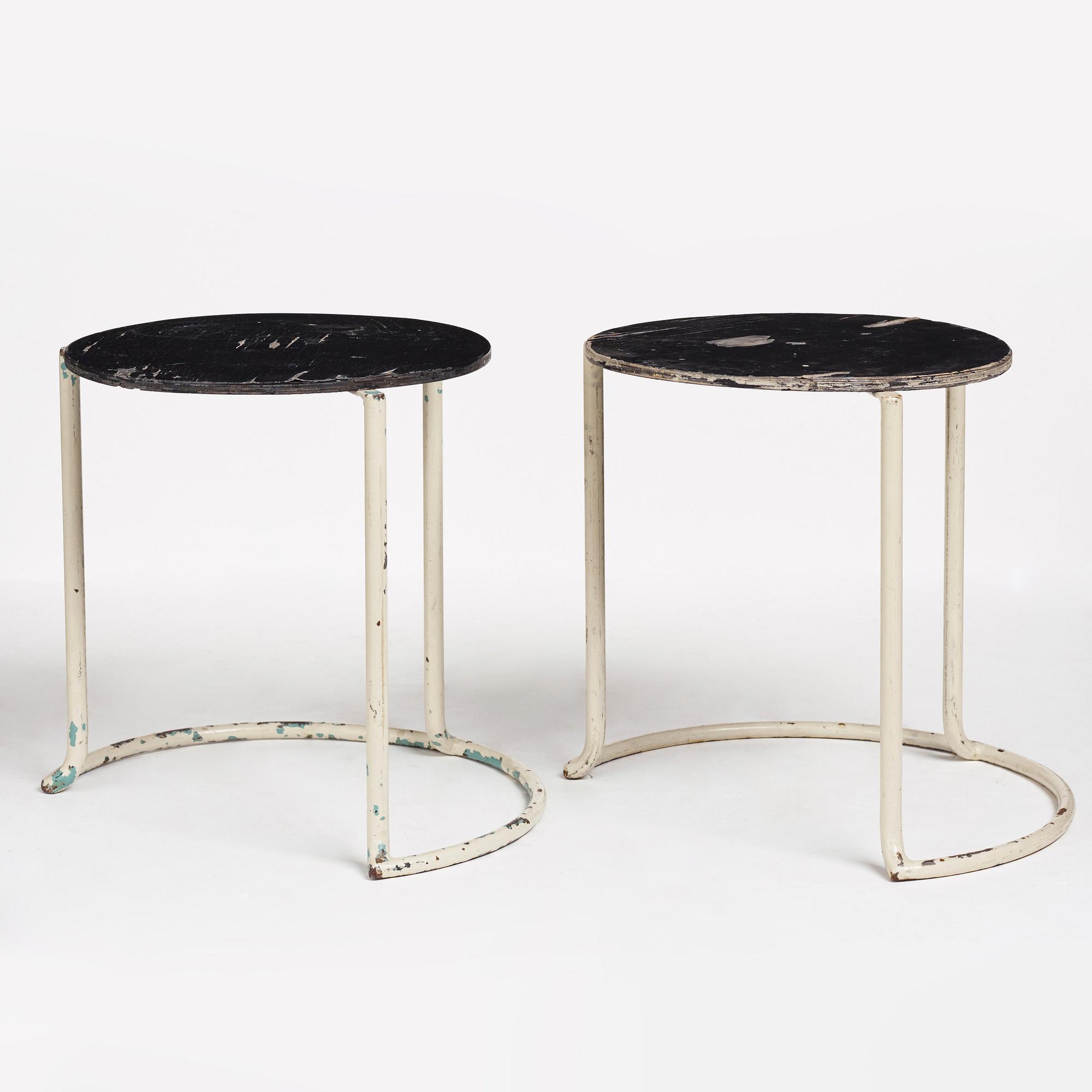 Alvar Aalto, a pair of entrance hall stools for the Paimio Sanatorium, executed by Aug. Louhen Rautasänkytehdas ja Valimo Oy, ca 1932.