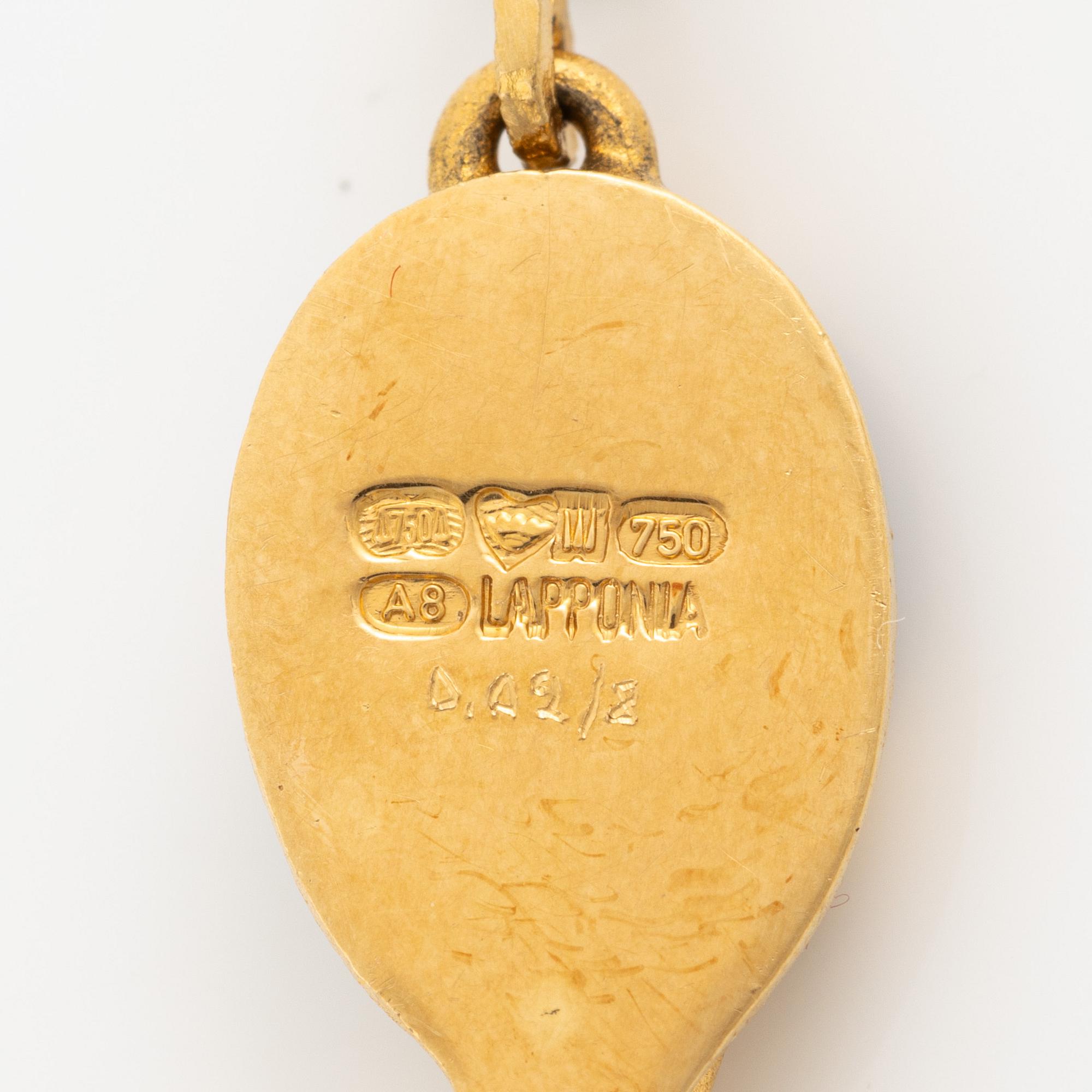 Björn Weckström, necklace "Hindam", 18K gold with spectrolite and octagon-cut diamond. Lapponia 1978.