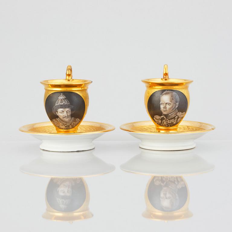 A Russian Empire coffee service, presumably by the Yusupov porcelain manufactory.