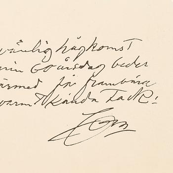 ANDERS ZORN (1860-1920), egenhändigt brev med namnteckning.