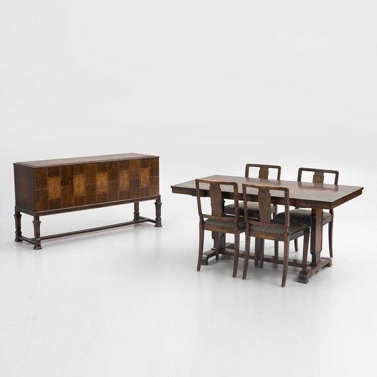 Matbord och stolar, 4 st samt sideboard, funkis, AB Svenska Möbelfabrikerna Bodafors, 1930-tal.