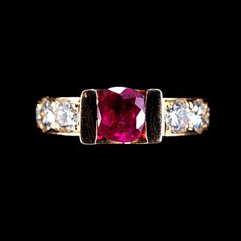 129. RING, rubin ca 0.60 ct. 8 briljanter H/vs-si ca. 1.00 ct.