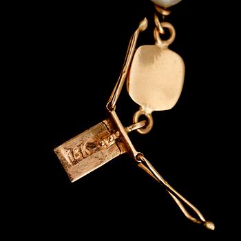 COLLIER, 18 k guld, odlade pärlor, rosenkvarts, svenska stämplar.