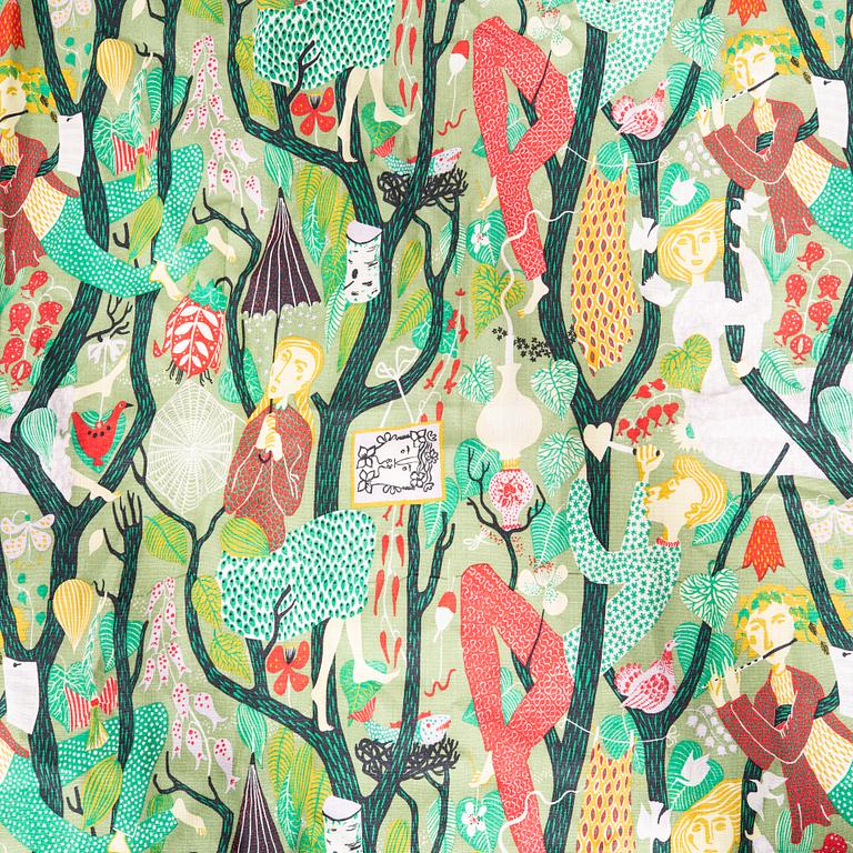 Stig Lindberg, gardiner två våder "Melodi", handtryckt linne ca 256x130 cm med omtag.